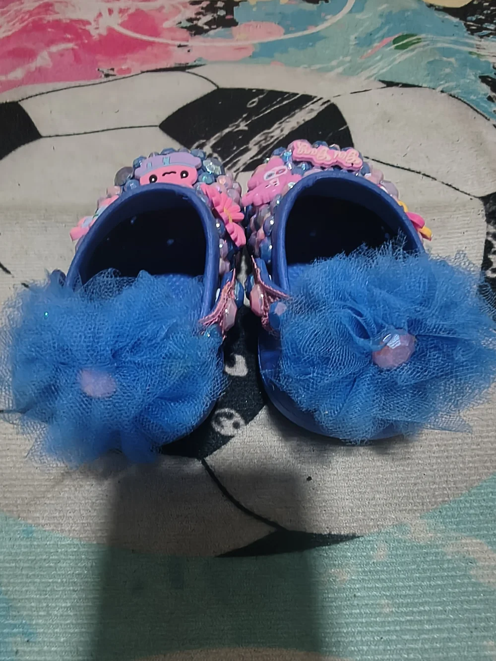 Blue Kids Clog Shoes with Pink Decorations - Girl Gang Toddler Size 7-8